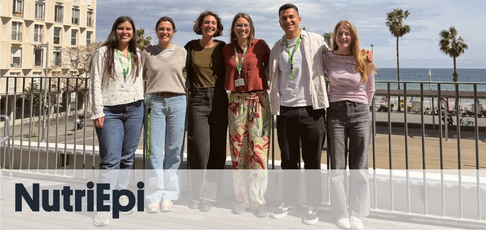 The six members of ISGlobal’s NutriEpi research group, on a terrace overlooking the sea.