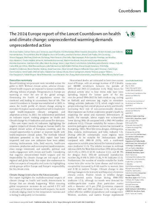 First page of the 2024 Lancet Countdown in Europe Report
