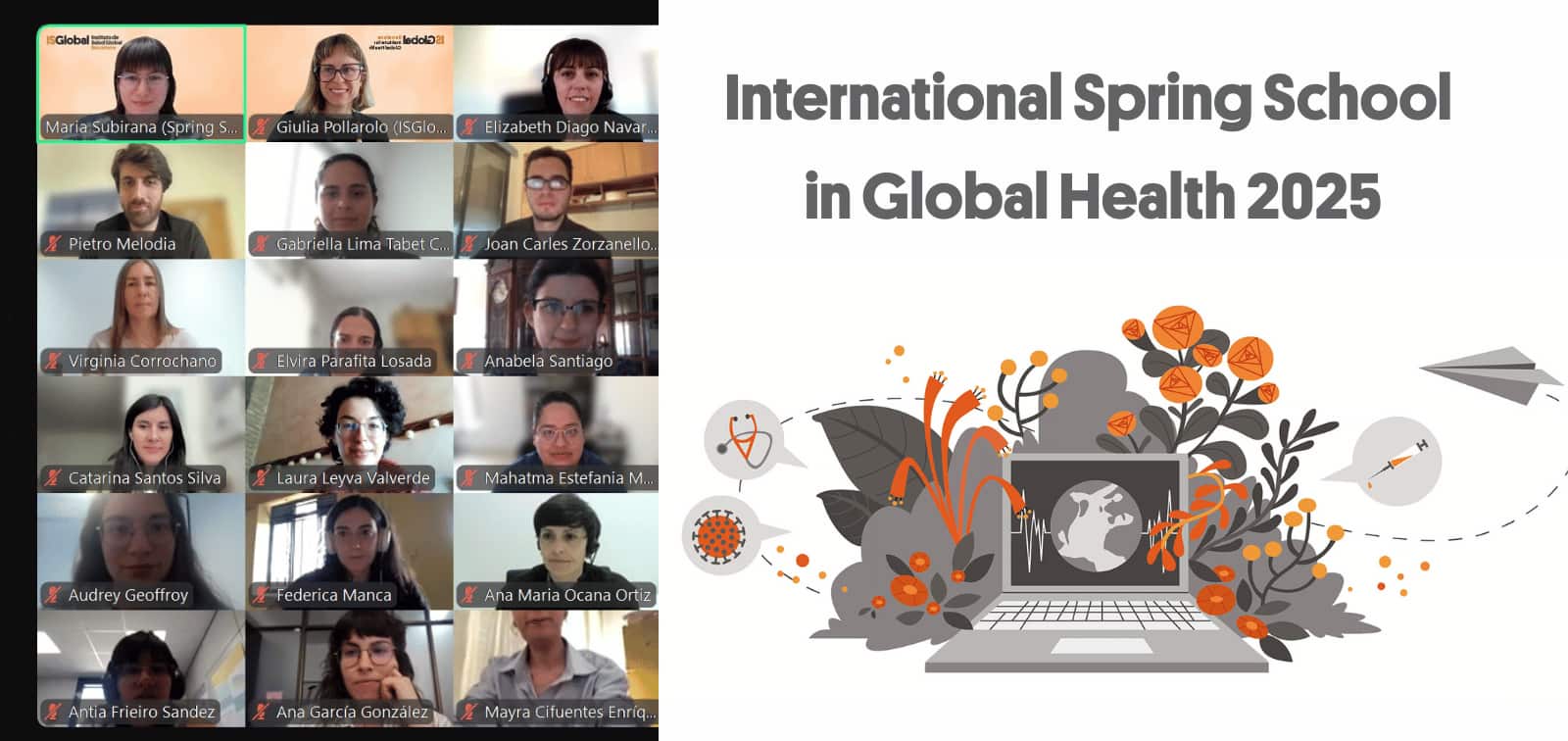 Image of several participants on their screens during the Spring School 2025 online course.