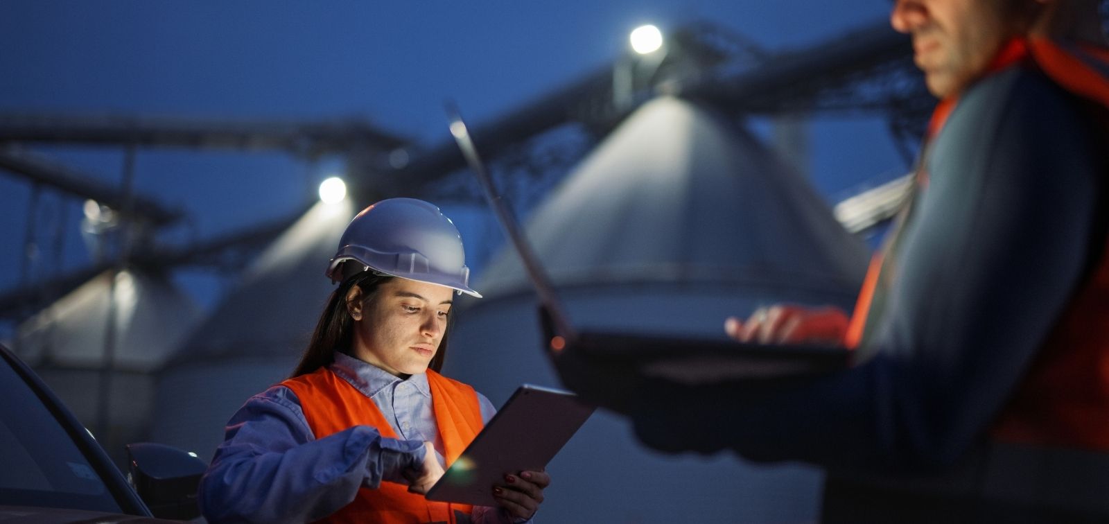 Two workers during their night shift.