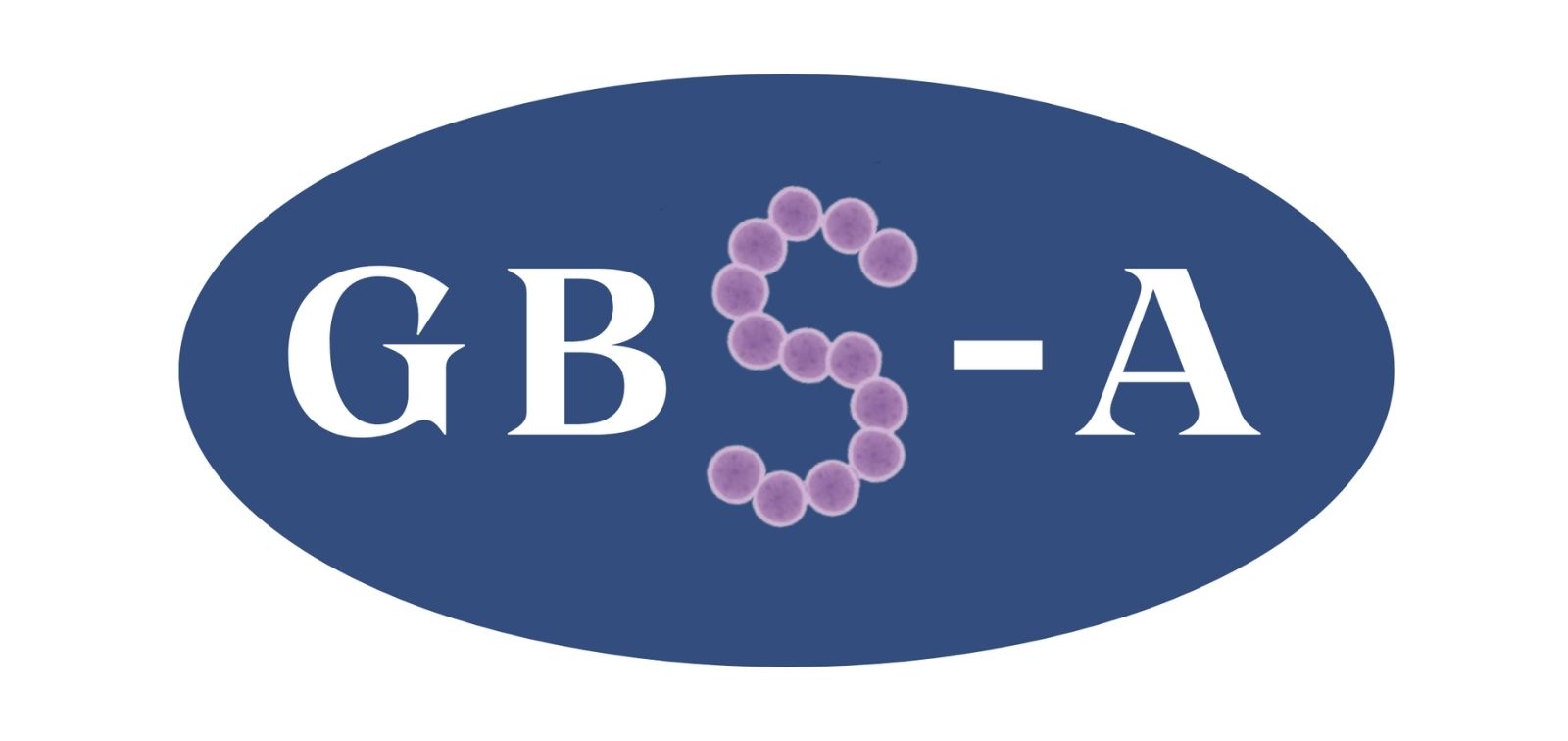 GBS-A logo, white lettering on a blue oval. The letter S formed from Streptococcus