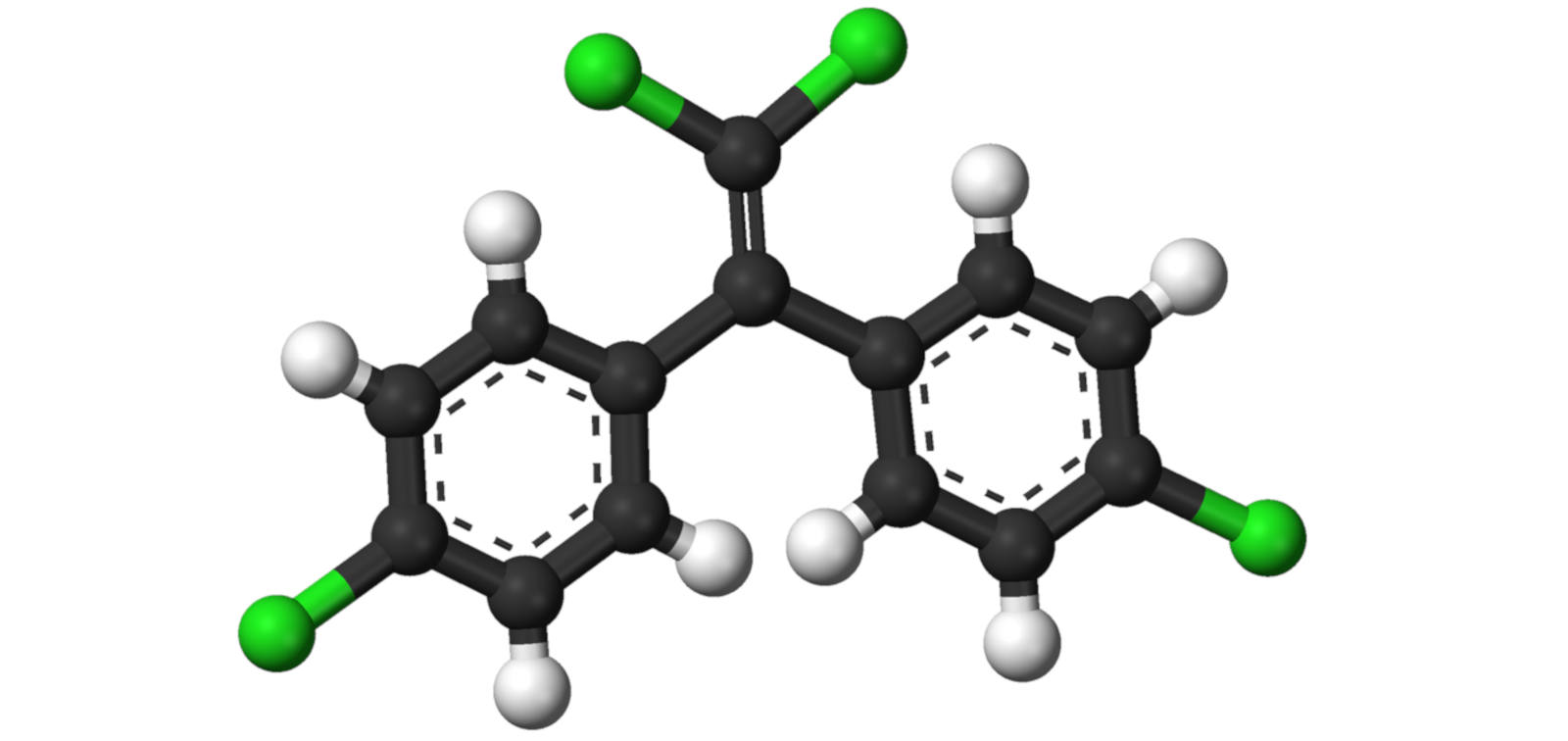 Ball-and-stick model of the DDE molecule
