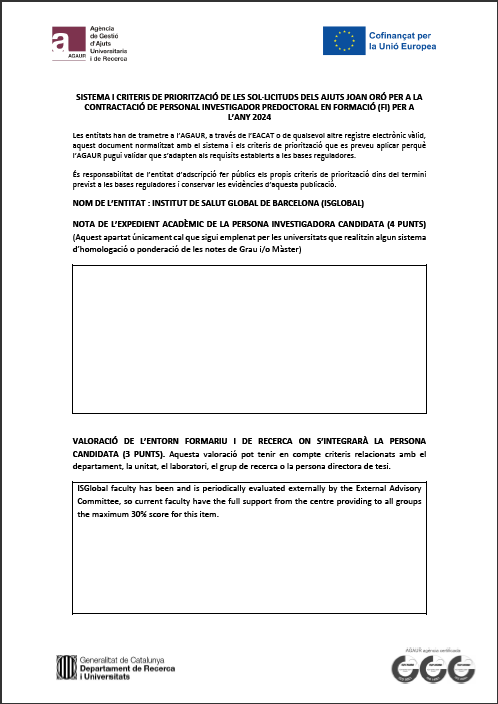 AGAUR Criteria 2024 ISGlobal