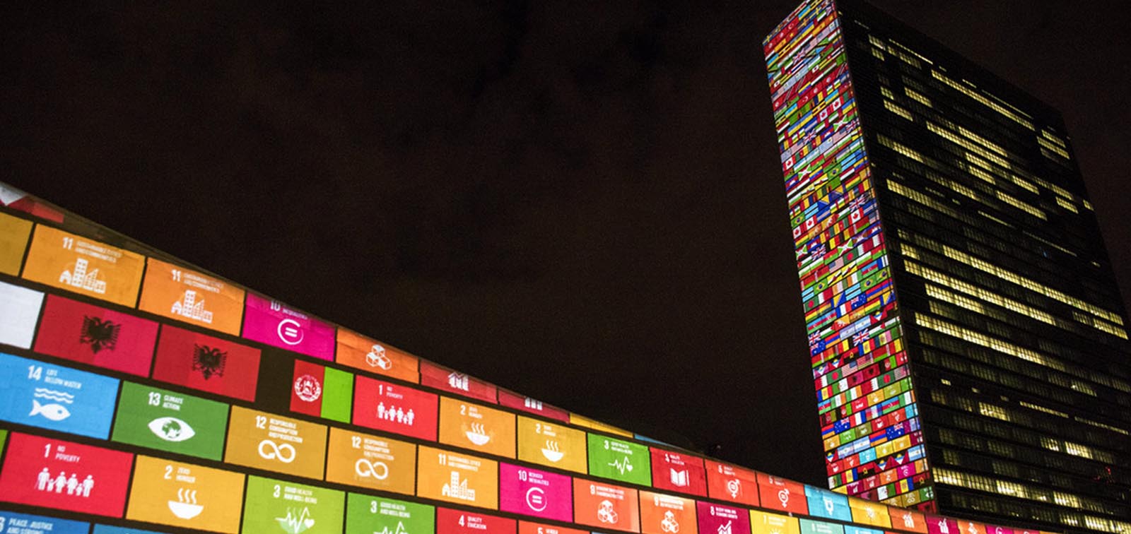 SDGs over the UN headquarters in New York City