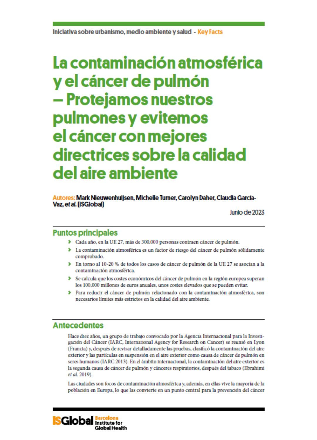 Contaminacion y cancer de pulmón portada