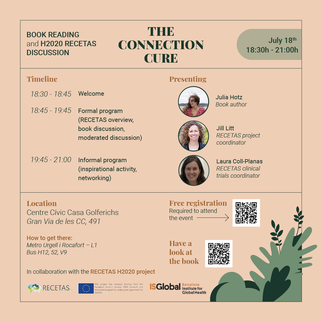 Flyer of the event "Book Reading and H2020 RECETAS Discussion"